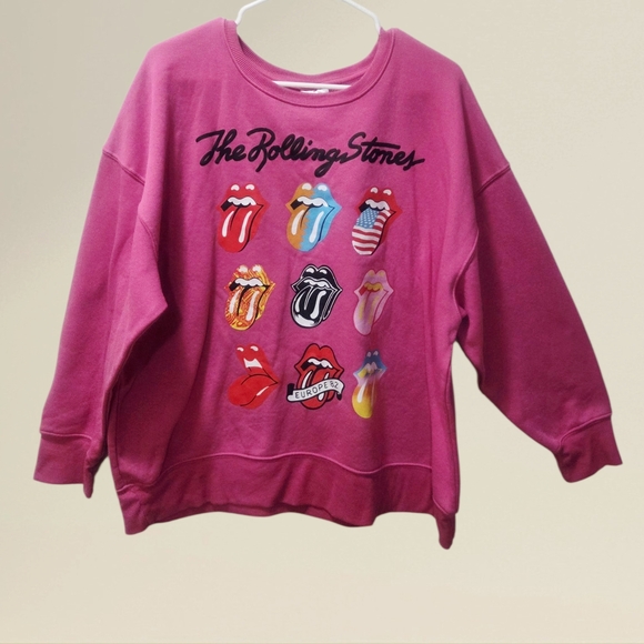 the Rolling Stones Tops - The Rolling Stones Pink Sweatshirt With Colorful Graphic Design